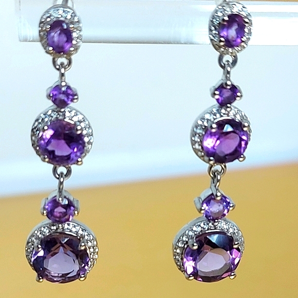 Natural Amethyst 8mm & Cz 925 Sterling Silver Jewelry Earrings - Picture 7 of 7